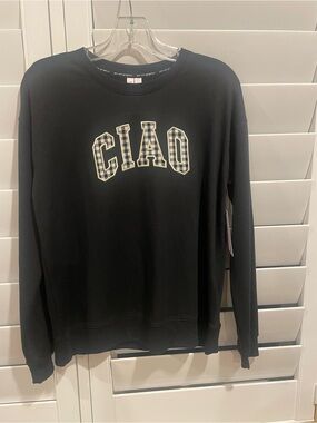 Black 'CIAO' Plaid-Appliqué Crewneck Sweater
